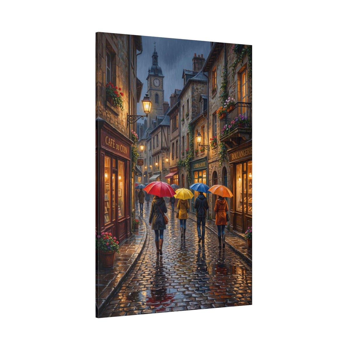 Rainy Evening Stroll Canvas Wall Art – Romantic Parisian Street Cityscape Decor - ART OF ROYALS