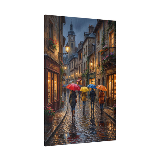Rainy Evening Stroll Canvas Wall Art – Romantic Parisian Street Cityscape Decor - ART OF ROYALS