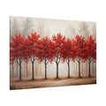 Red Autumn Trees Canvas Wall Art – Minimalist Forest Landscape Decor