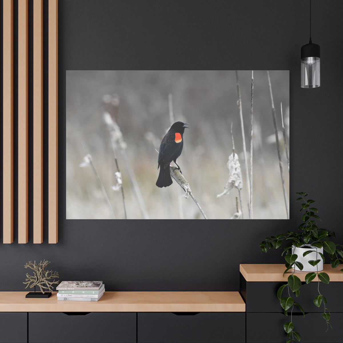 Red-Winged Blackbird Canvas Wall Art – Striking Wildlife Elegance - ART OF ROYALS
