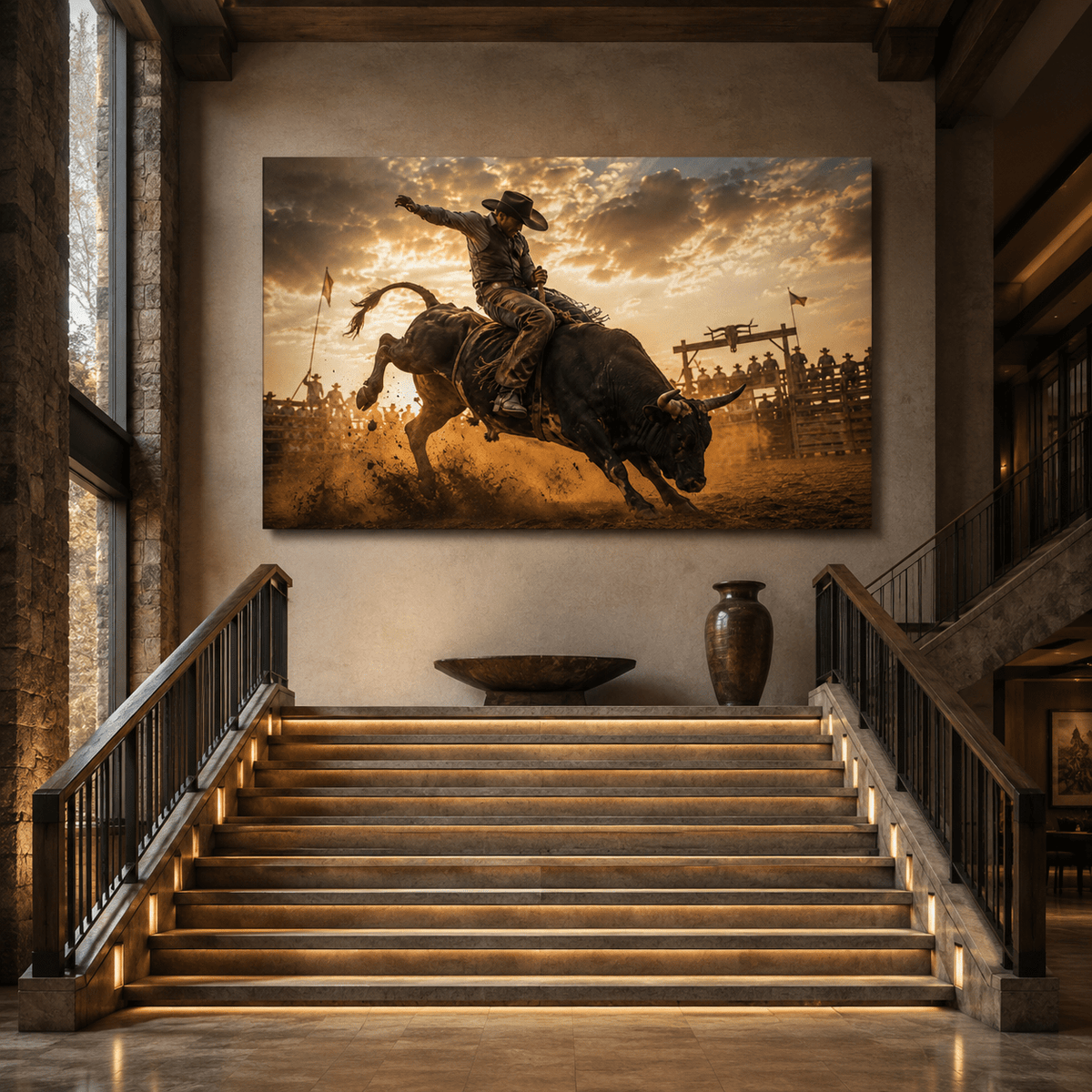 Ride of the Unbroken – Bull Riding Western Canvas Wall Art - ART OF ROYALS