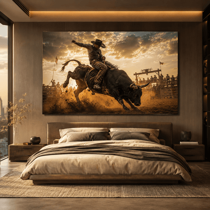 Ride of the Unbroken – Bull Riding Western Canvas Wall Art - ART OF ROYALS