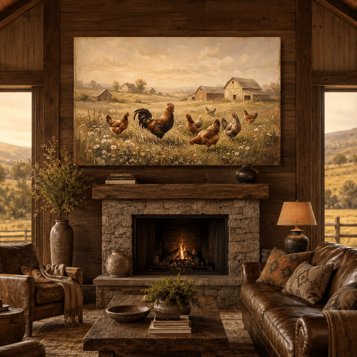 Rustic Farmyard Charm Rooster and Hens Countryside Canvas Wall Art – Farmhouse Decor - ART OF ROYALS