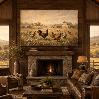 Rustic Farmyard Charm Rooster and Hens Countryside Canvas Wall Art – Farmhouse Decor - ART OF ROYALS