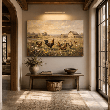 Rustic Farmyard Charm Rooster and Hens Countryside Canvas Wall Art – Farmhouse Decor - ART OF ROYALS