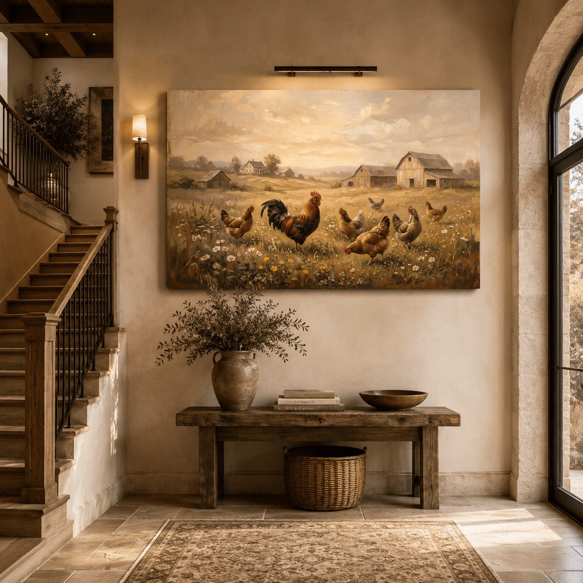 Rustic Farmyard Charm Rooster and Hens Countryside Canvas Wall Art – Farmhouse Decor - ART OF ROYALS