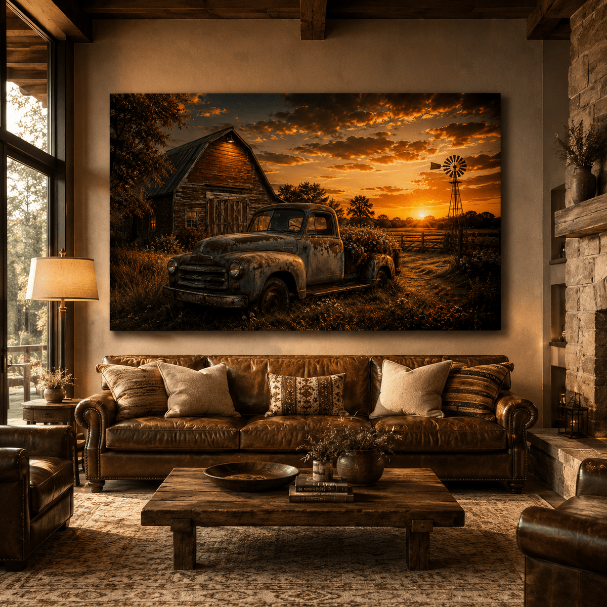 Rustic Sunset Memories – Vintage Farm Truck Canvas Wall Art - ART OF ROYALS