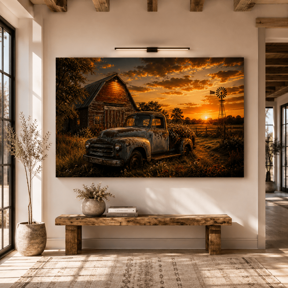 Rustic Sunset Memories – Vintage Farm Truck Canvas Wall Art - ART OF ROYALS