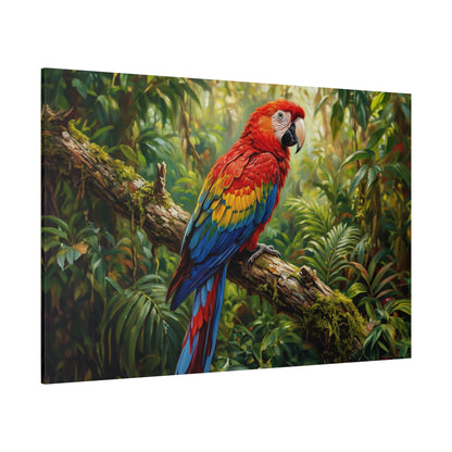 Scarlet Macaw Tropical Jungle Canvas Wall Art – Vibrant Exotic Bird & Rainforest Painting - ART OF ROYALS