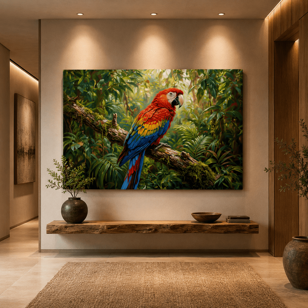 Scarlet Macaw Tropical Jungle Canvas Wall Art – Vibrant Exotic Bird & Rainforest Painting - ART OF ROYALS