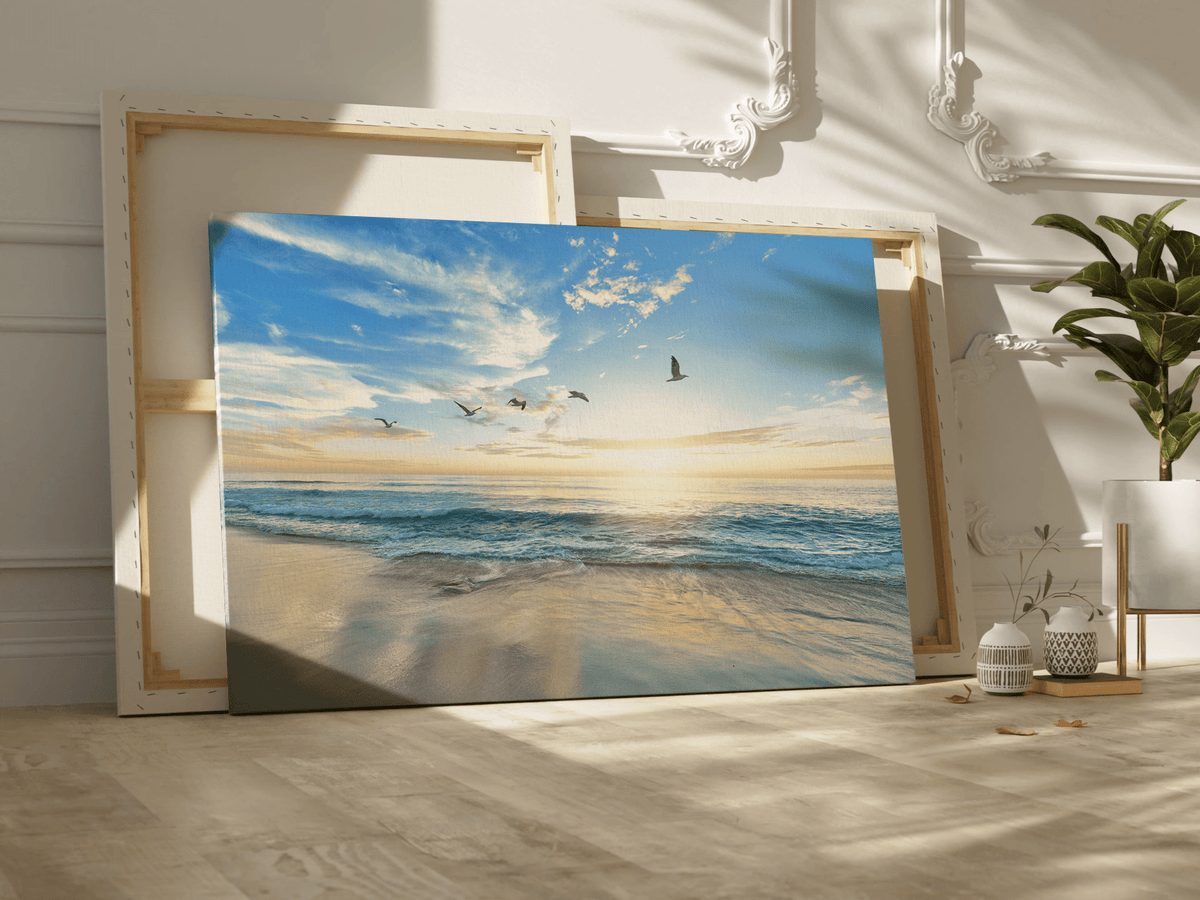 Seaside Serenity – Birds in Flight Over Ocean Waves - ART OF ROYALS