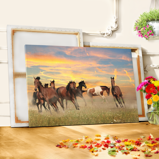 Serene Horses in Rolling Landscape Canvas Art – Nature’s Harmony - ART OF ROYALS
