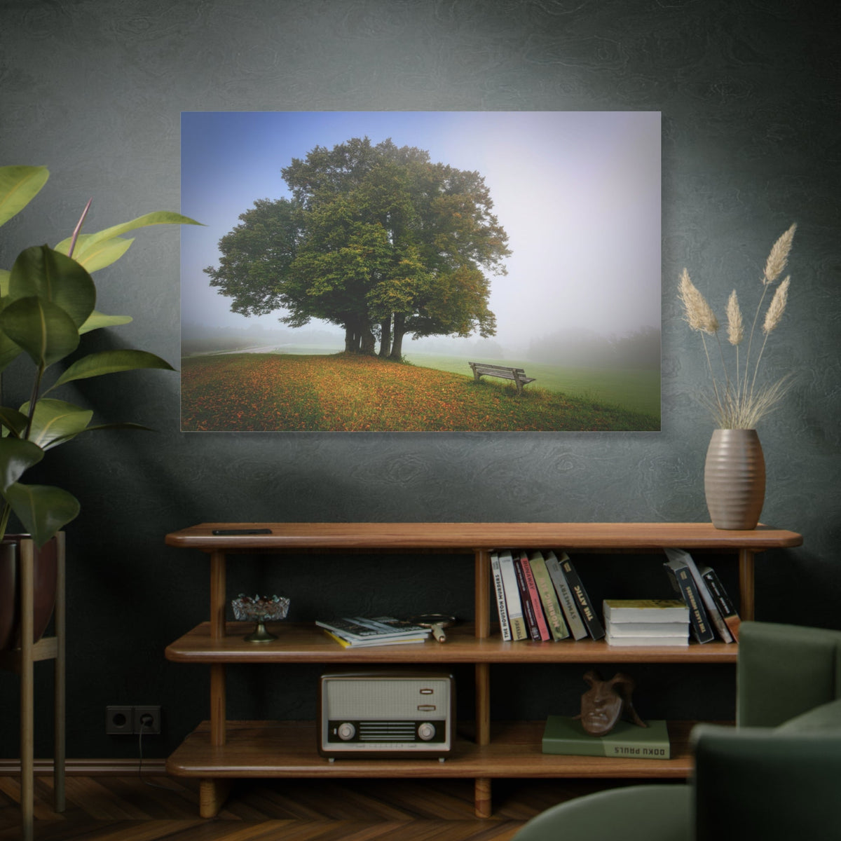 Serene Meadow Escape – A Bench Beneath the Lone Tree - ART OF ROYALS