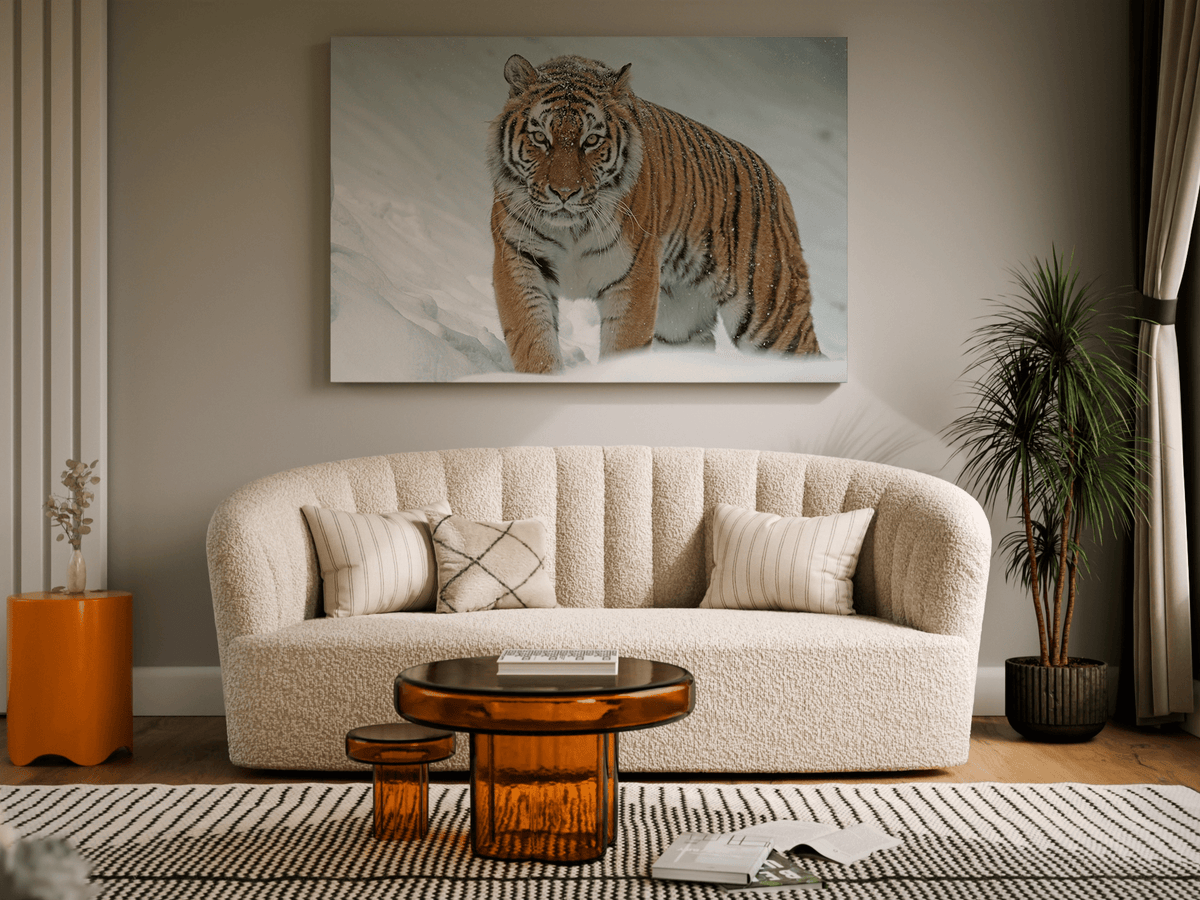 Siberian Tiger Canvas Wall Art – Majestic Predator in Snowy Wilderness - ART OF ROYALS