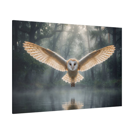 Silent Guardian Majestic Barn Owl in Misty Forest Canvas Wall Art – Mystical Owl Decor - ART OF ROYALS