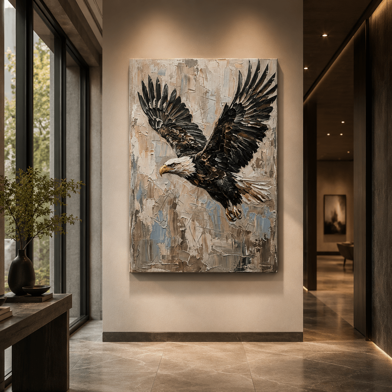 Majestic bald eagle canvas wall art for luxury wildlife office decor and open concept homes