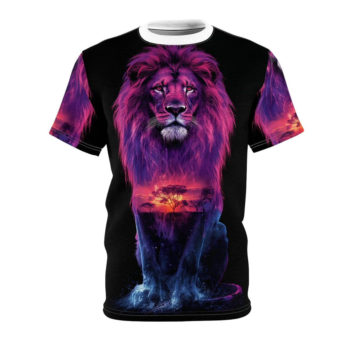 🌅 Sunset Majesty Lion – Galactic Horizon T-Shirt - ART OF ROYALS