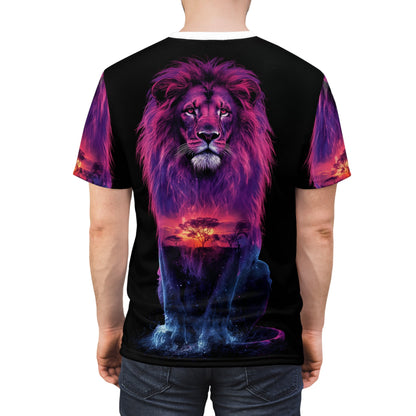 🌅 Sunset Majesty Lion – Galactic Horizon T-Shirt - ART OF ROYALS