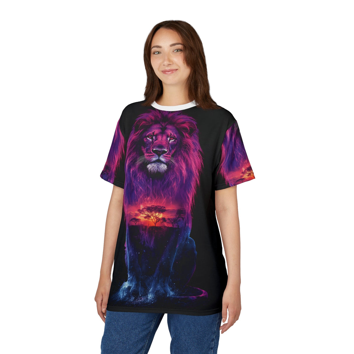 🌅 Sunset Majesty Lion – Galactic Horizon T-Shirt - ART OF ROYALS