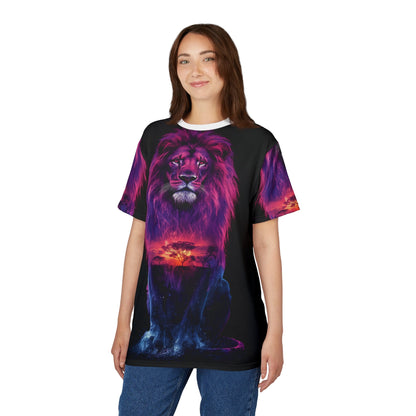 🌅 Sunset Majesty Lion – Galactic Horizon T-Shirt - ART OF ROYALS