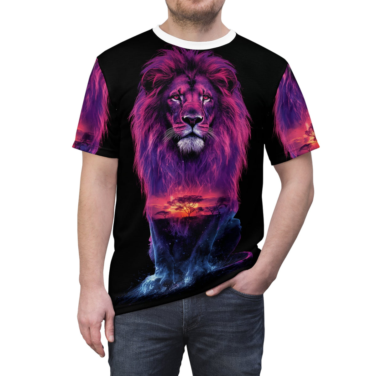 🌅 Sunset Majesty Lion – Galactic Horizon T-Shirt - ART OF ROYALS