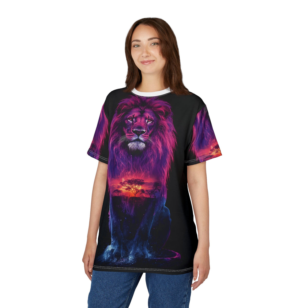 🌅 Sunset Majesty Lion – Galactic Horizon T-Shirt - ART OF ROYALS