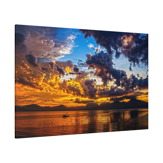 Sunset Over the Ocean with Boat Silhouette - ART OF ROYALS