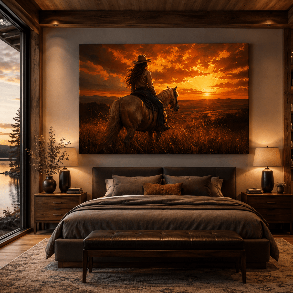Sunset Rider – Cowgirl Horizon Canvas Wall Art - ART OF ROYALS