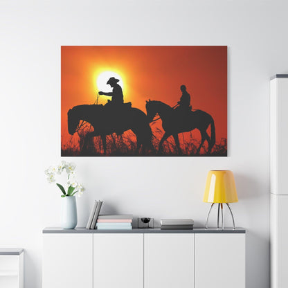 Sunset Riders Canvas Art – Serene Silhouettes in Golden Light - ART OF ROYALS
