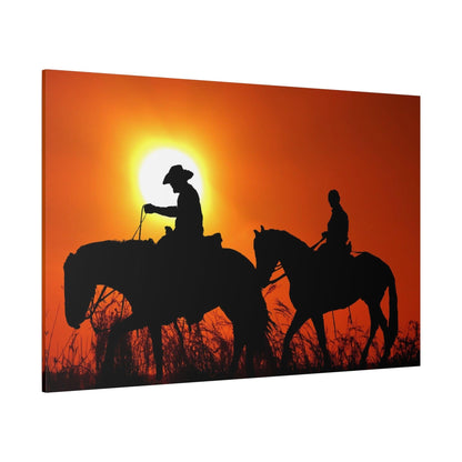 Sunset Riders Canvas Art – Serene Silhouettes in Golden Light - ART OF ROYALS