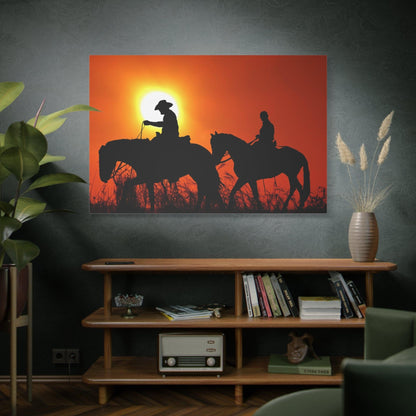 Sunset Riders Canvas Art – Serene Silhouettes in Golden Light - ART OF ROYALS