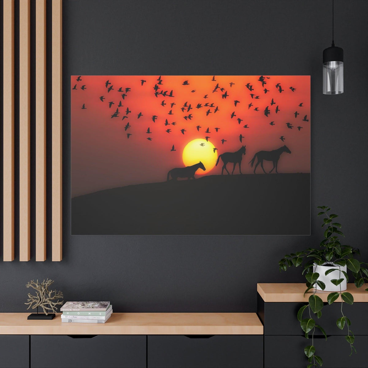 Sunset Silhouette Horses Canvas Wall Art – Peaceful Nature Scene - ART OF ROYALS