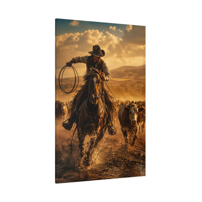 Thunder Run – Cowboy Cattle Drive Canvas Wall Art - ART OF ROYALS
