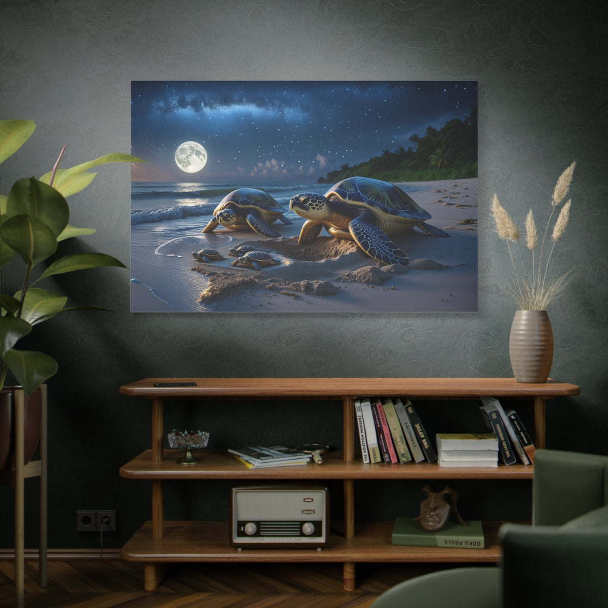 Tideborn – The Lunar Watchers Sea Turtle Canvas Wall Art - ART OF ROYALS