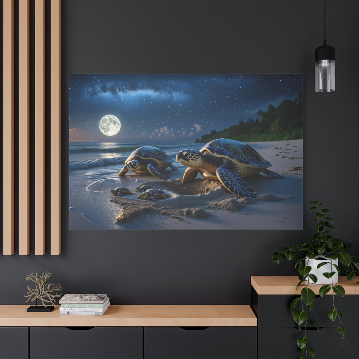 Tideborn – The Lunar Watchers Sea Turtle Canvas Wall Art - ART OF ROYALS