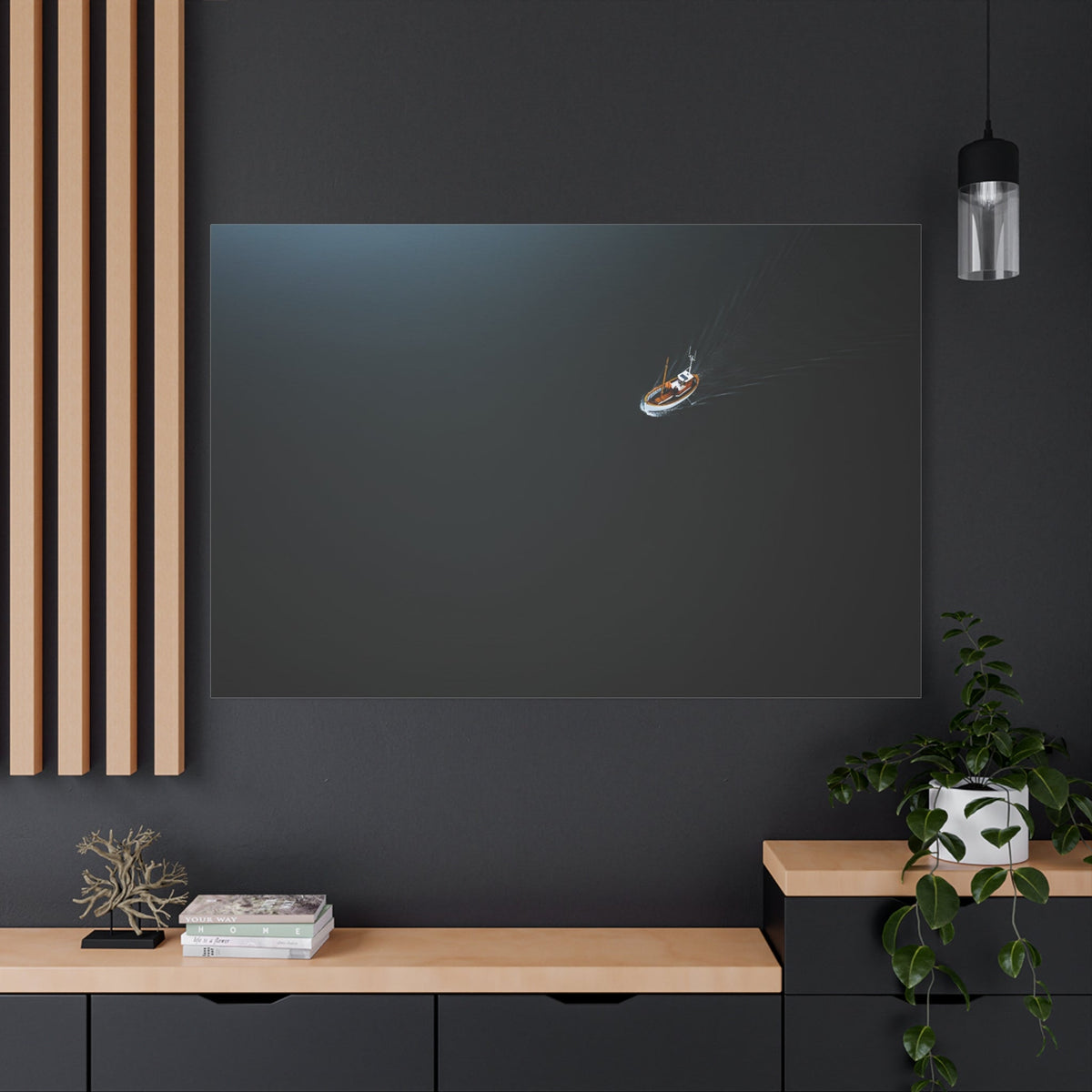 Tranquil Fishing Boat on Calm Waters – Minimalist Seascape - ART OF ROYALS