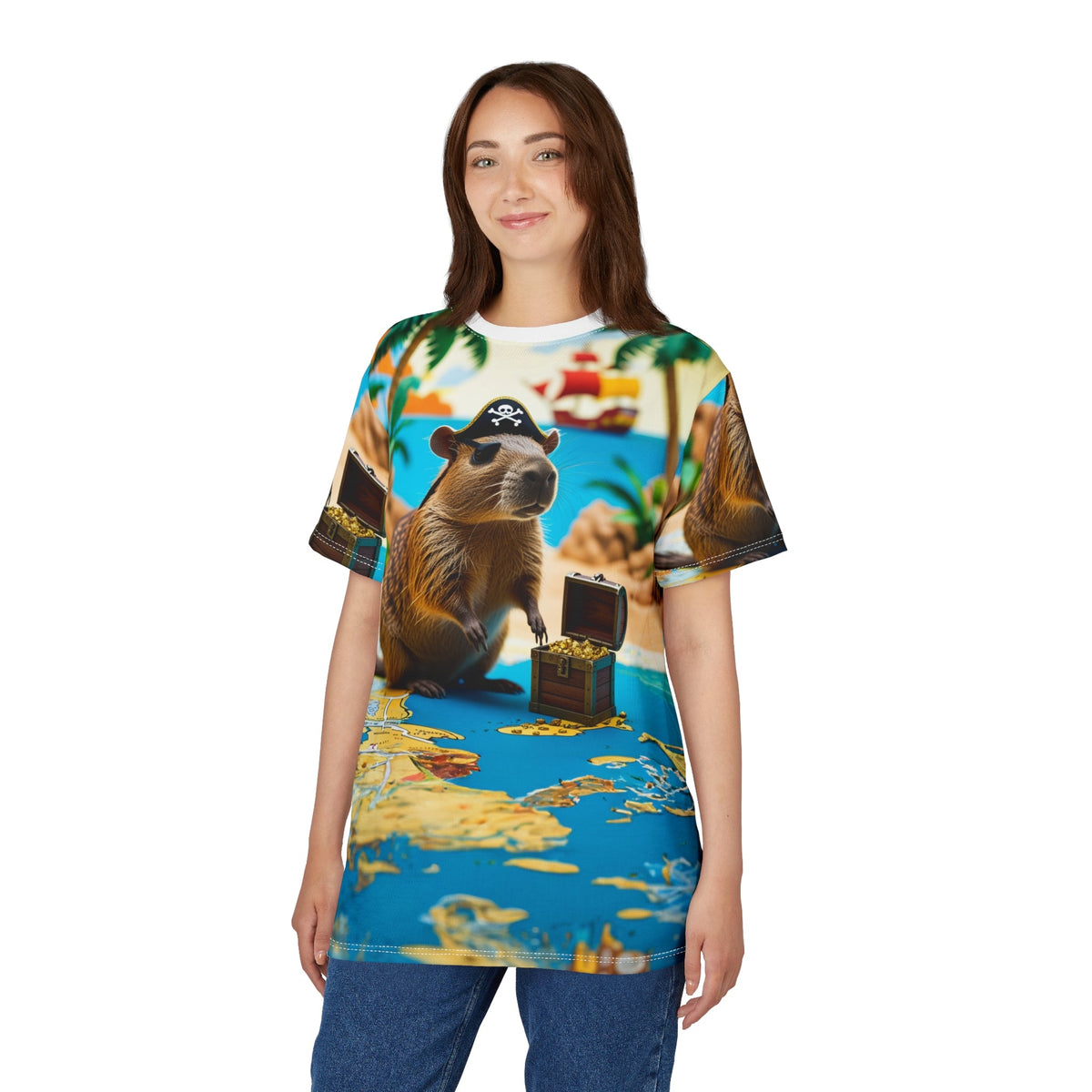 Treasure Island Capybara – Pirate Adventure T-Shirt 🏴‍☠️🌊 - ART OF ROYALS