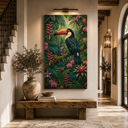 Tropical Majesty Vibrant Toucan in Jungle Canvas Wall Art – Exotic Rainforest Bird Decor - ART OF ROYALS