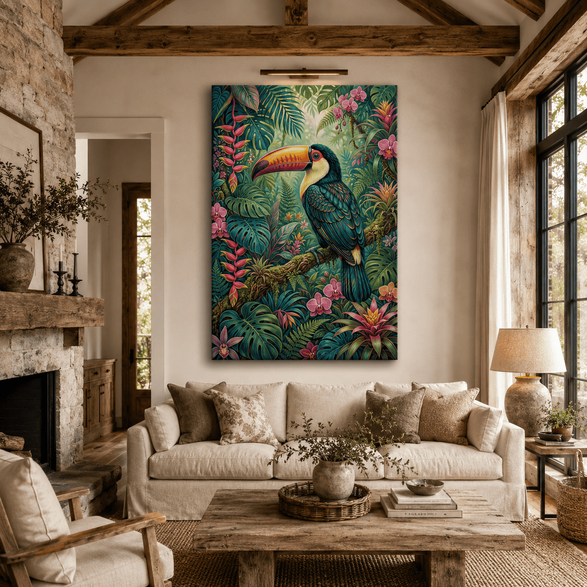 Tropical Majesty Vibrant Toucan in Jungle Canvas Wall Art – Exotic Rainforest Bird Decor - ART OF ROYALS