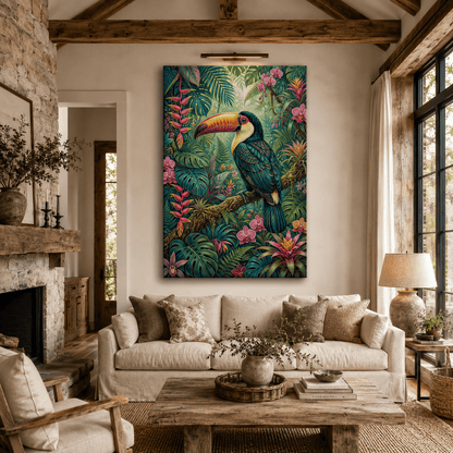 Tropical Majesty Vibrant Toucan in Jungle Canvas Wall Art – Exotic Rainforest Bird Decor - ART OF ROYALS