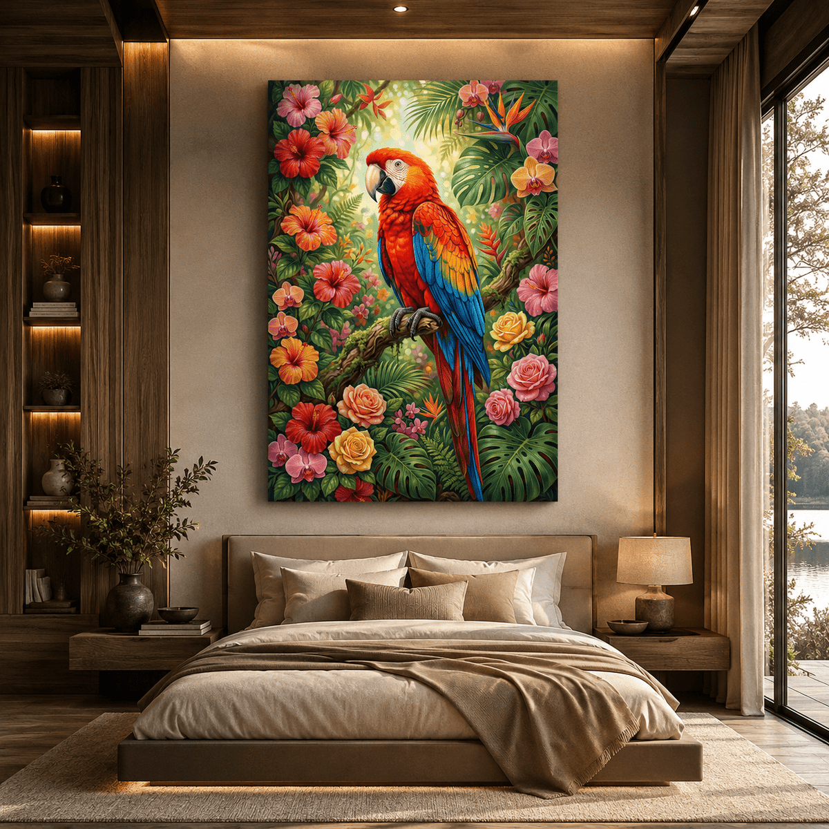 Tropical Scarlet Macaw Paradise Canvas Wall Art – Vibrant Floral Jungle Bird Decor - ART OF ROYALS