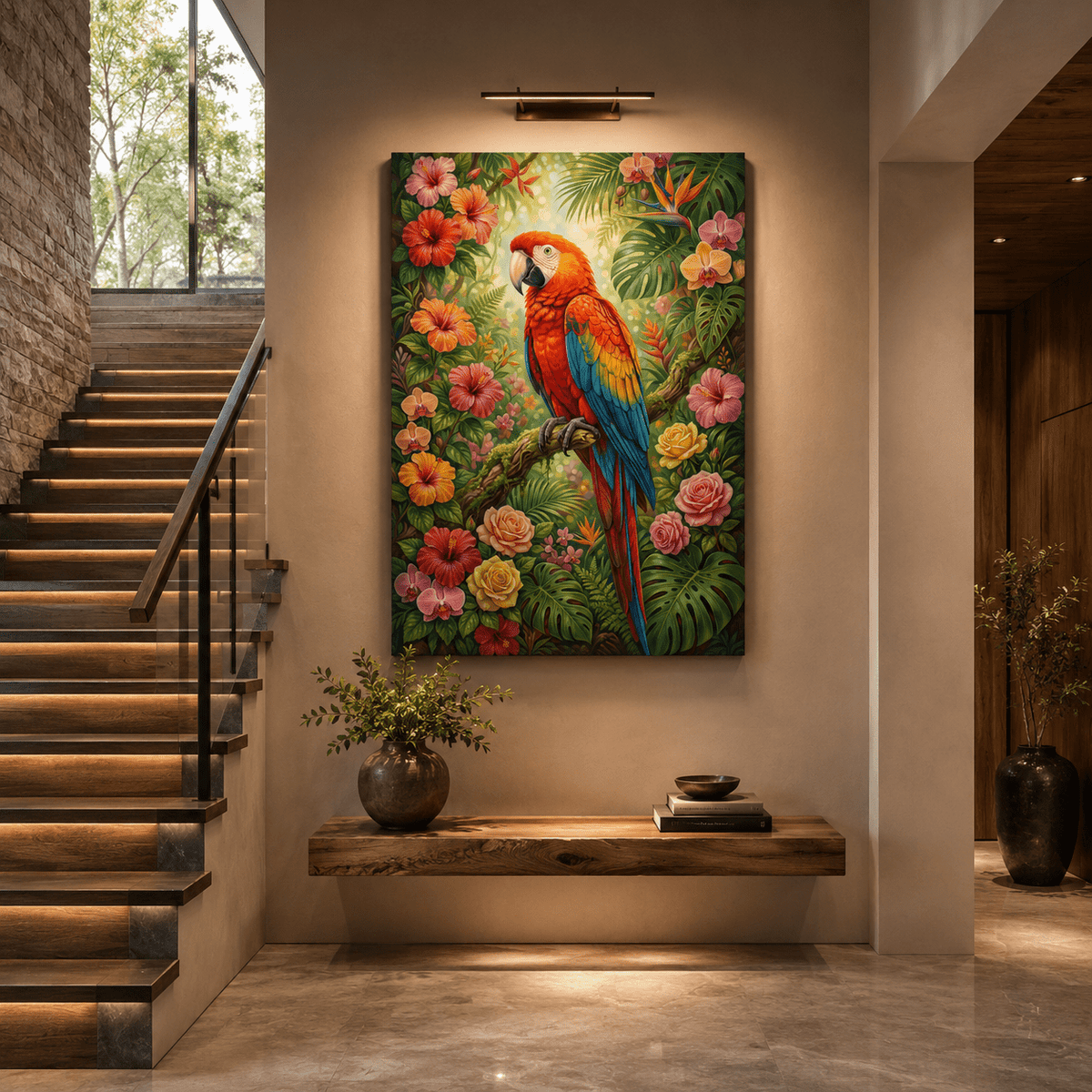 Tropical Scarlet Macaw Paradise Canvas Wall Art – Vibrant Floral Jungle Bird Decor - ART OF ROYALS