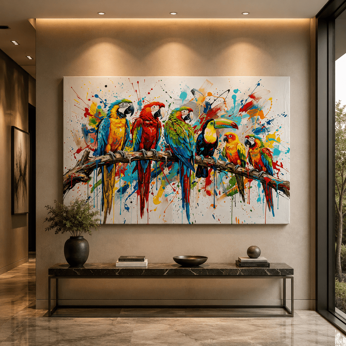 Tropical Symphony Parrot Canvas Wall Art – Colorful Bird Wall Decor for Modern Interiors - ART OF ROYALS