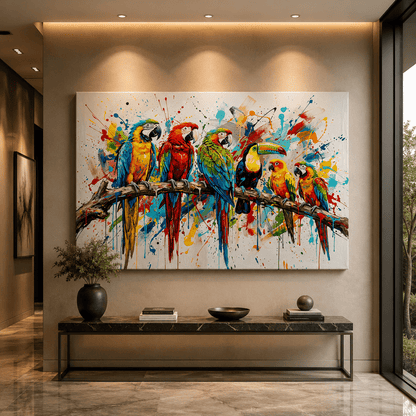 Tropical Symphony Parrot Canvas Wall Art – Colorful Bird Wall Decor for Modern Interiors - ART OF ROYALS