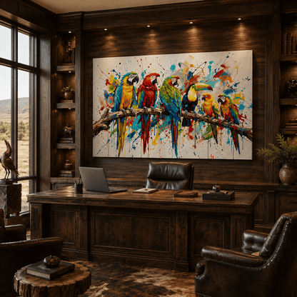 Tropical Symphony Parrot Canvas Wall Art – Colorful Bird Wall Decor for Modern Interiors - ART OF ROYALS