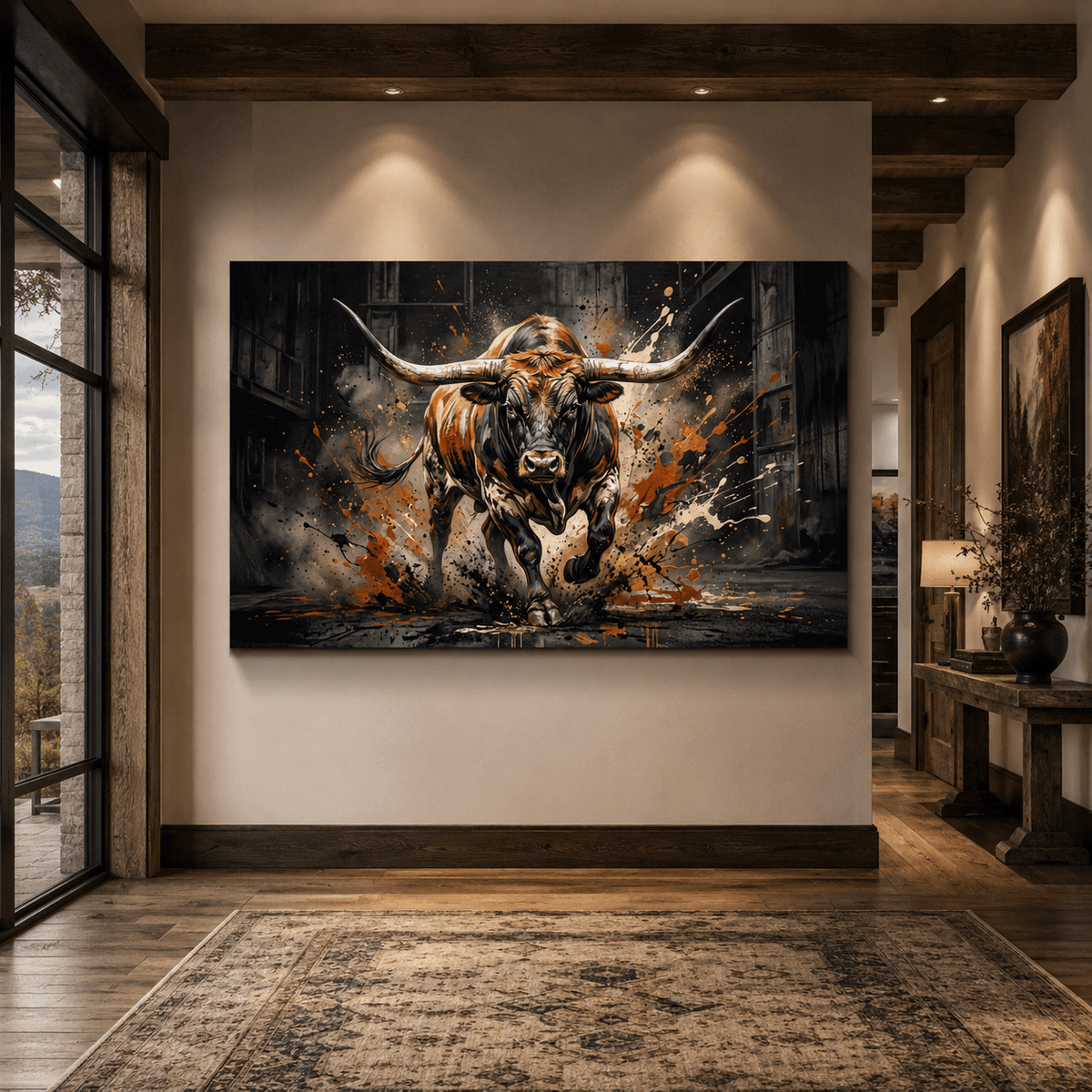 Unstoppable Force Charging Bull Canvas Wall Art – Powerful Longhorn Modern Statement Decor - ART OF ROYALS
