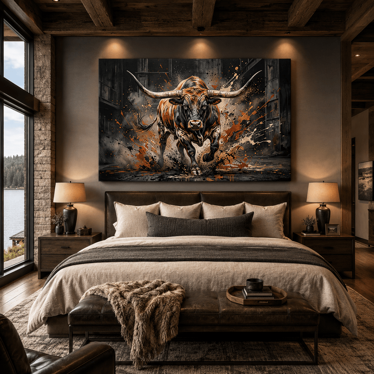 Unstoppable Force Charging Bull Canvas Wall Art – Powerful Longhorn Modern Statement Decor - ART OF ROYALS