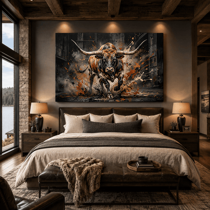 Unstoppable Force Charging Bull Canvas Wall Art – Powerful Longhorn Modern Statement Decor - ART OF ROYALS