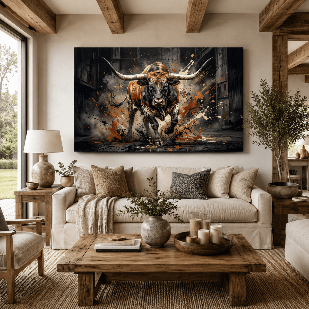 Unstoppable Force Charging Bull Canvas Wall Art – Powerful Longhorn Modern Statement Decor - ART OF ROYALS