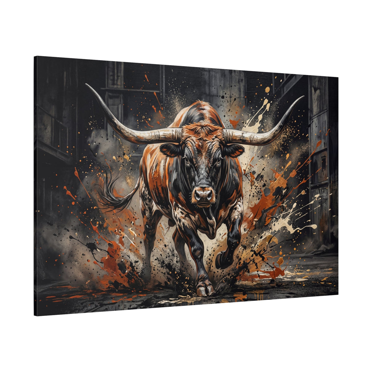 Unstoppable Force Charging Bull Canvas Wall Art – Powerful Longhorn Modern Statement Decor - ART OF ROYALS